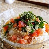 女性ウケ♡♡じゃこニラトマトだれのぶっかけそうめん